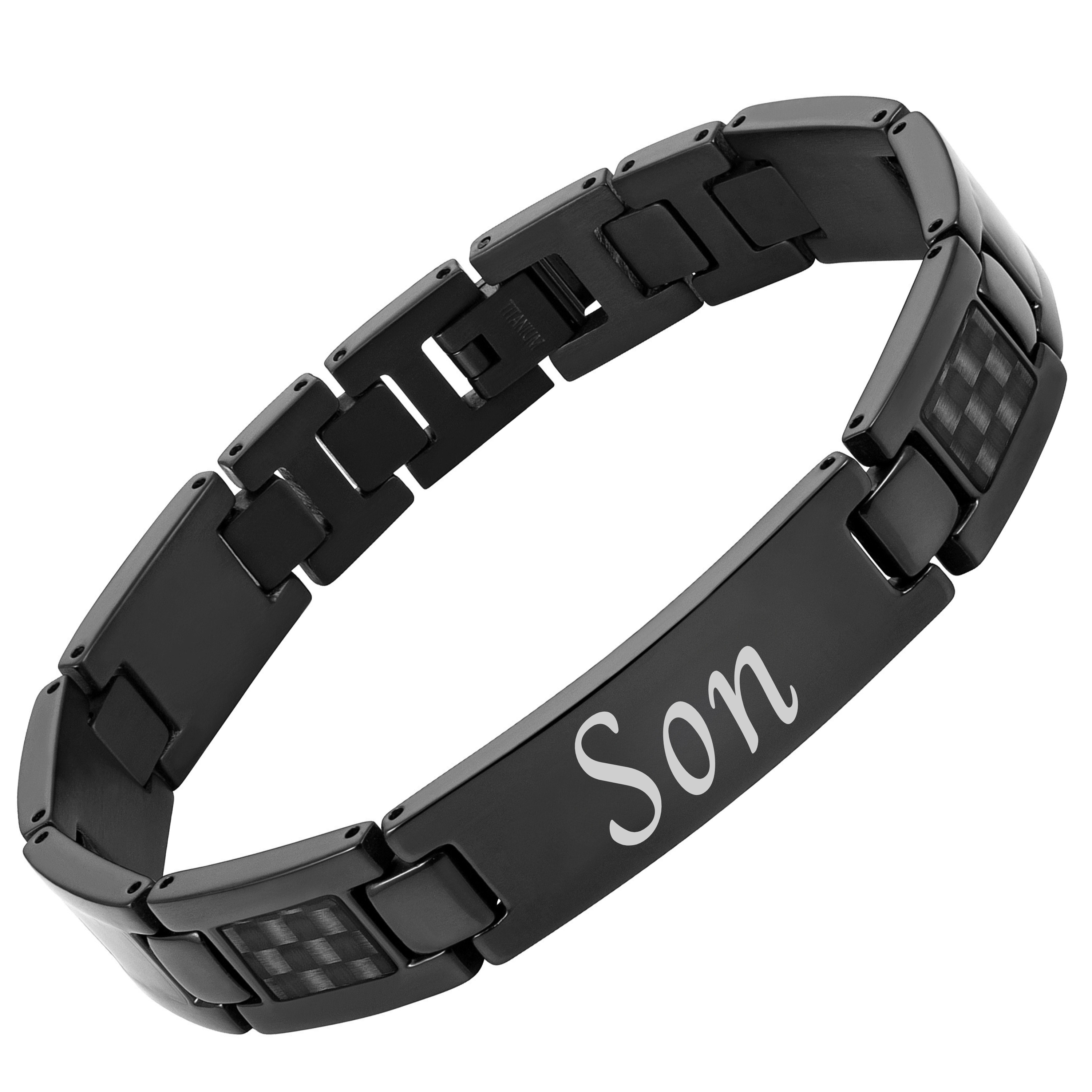 'Love you Son' Etched bracelets- Black Carbon Fibre
