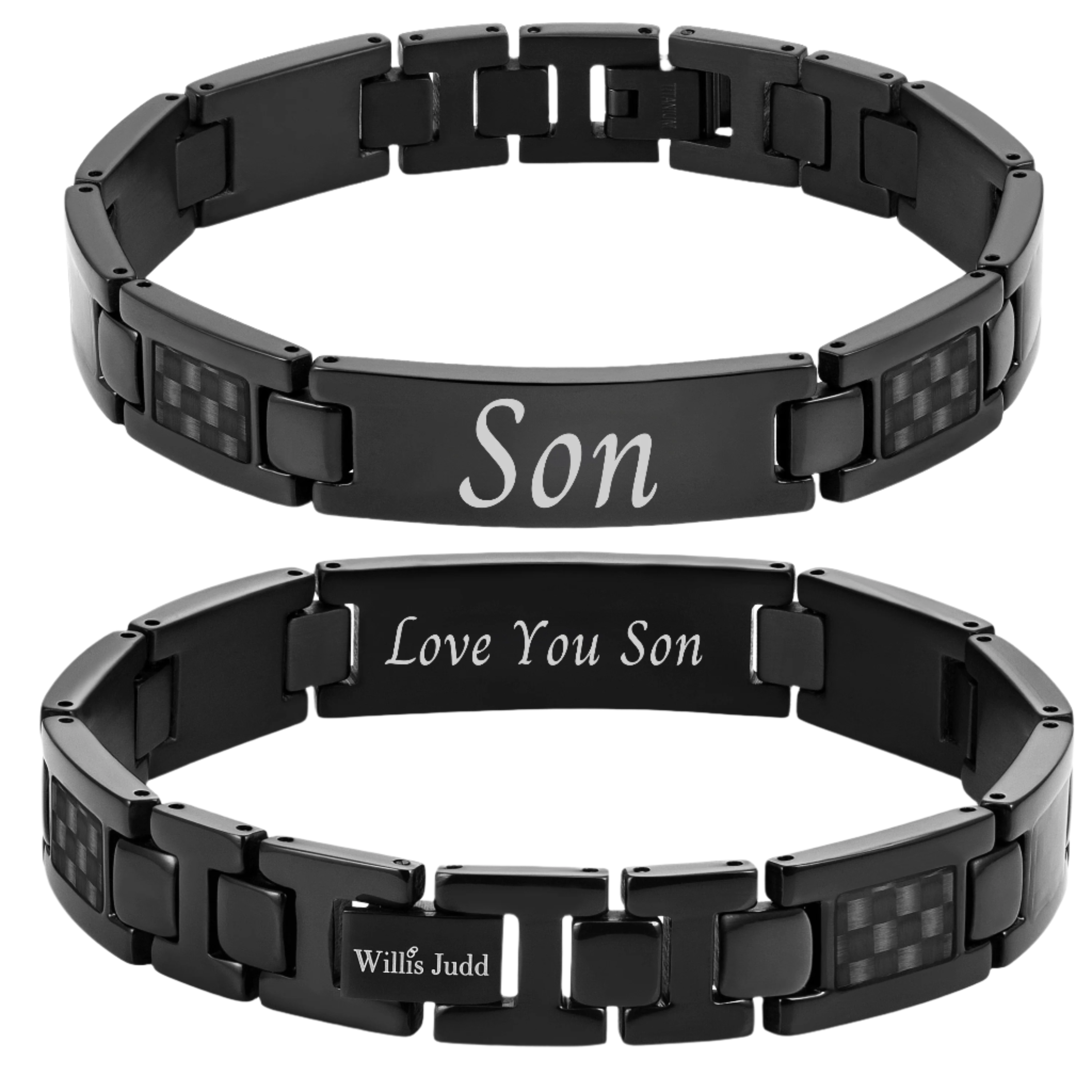 'Love you Son' Etched bracelets- Black Carbon Fibre