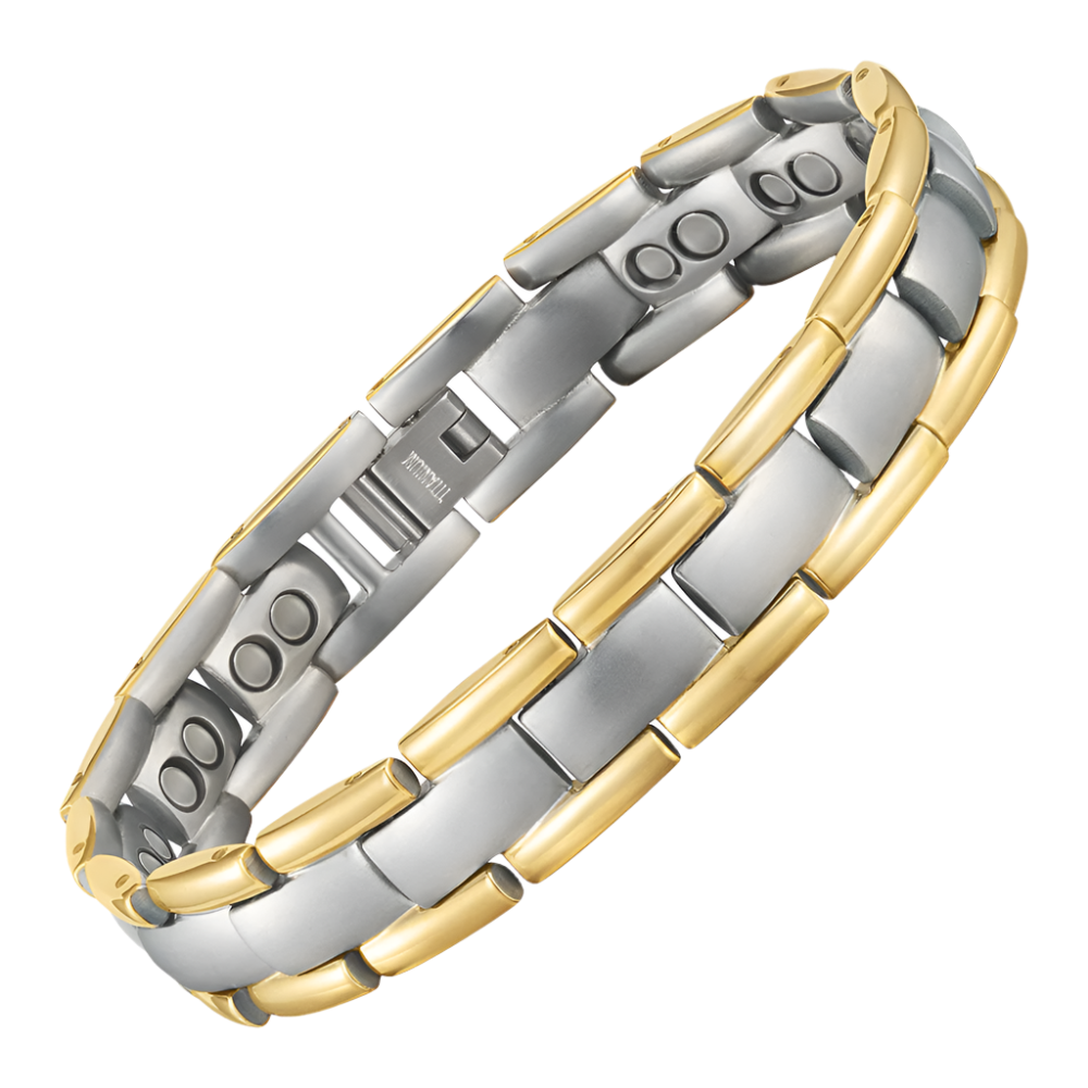 Mens Double Row Magnetic Bracelet Gold Two Tone Size Adjustable By Willis Judd