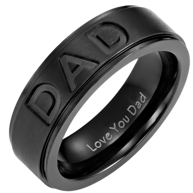 DAD Black Titanium Ring 7mm Engraved Love You Dad