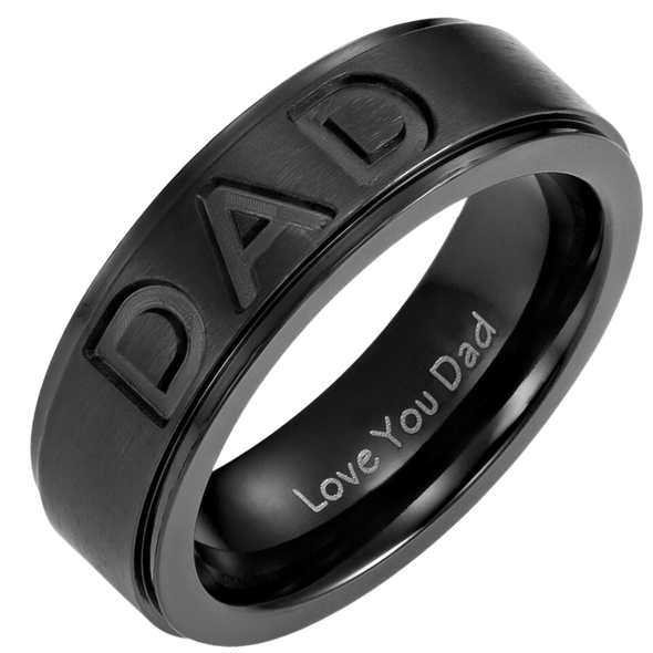 DAD Black Titanium Ring 7mm Engraved Love You Dad