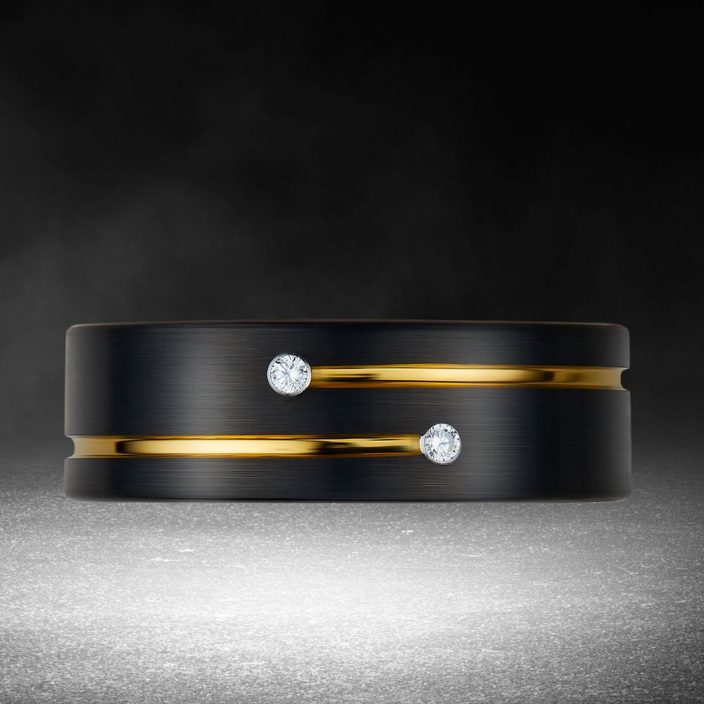 Mens Black Gold Stone Tungsten Ring 8mm