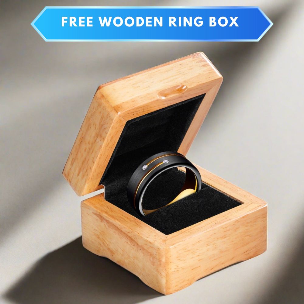 Mens Black Gold Stone Tungsten Ring 8mm