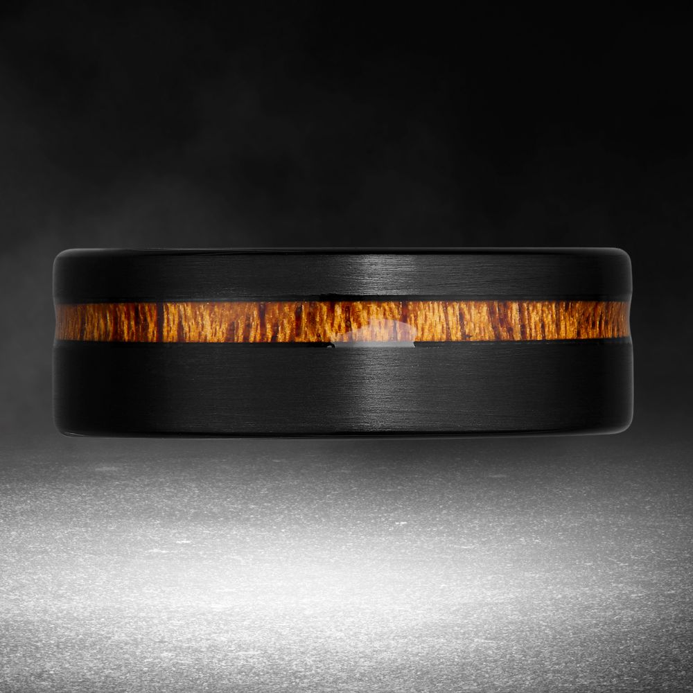 Mens Black Tungsten Wooden Inlay Ring 8mm