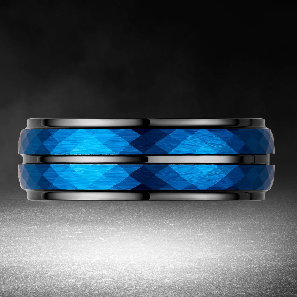 Mens Blue Tungsten Ring Band 8mm