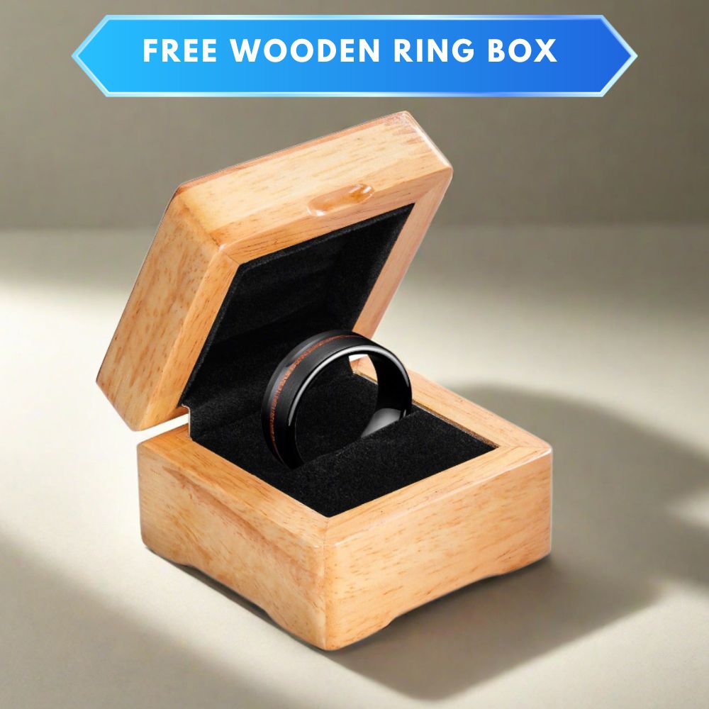 Mens Black Tungsten Wooden Inlay Ring 8mm