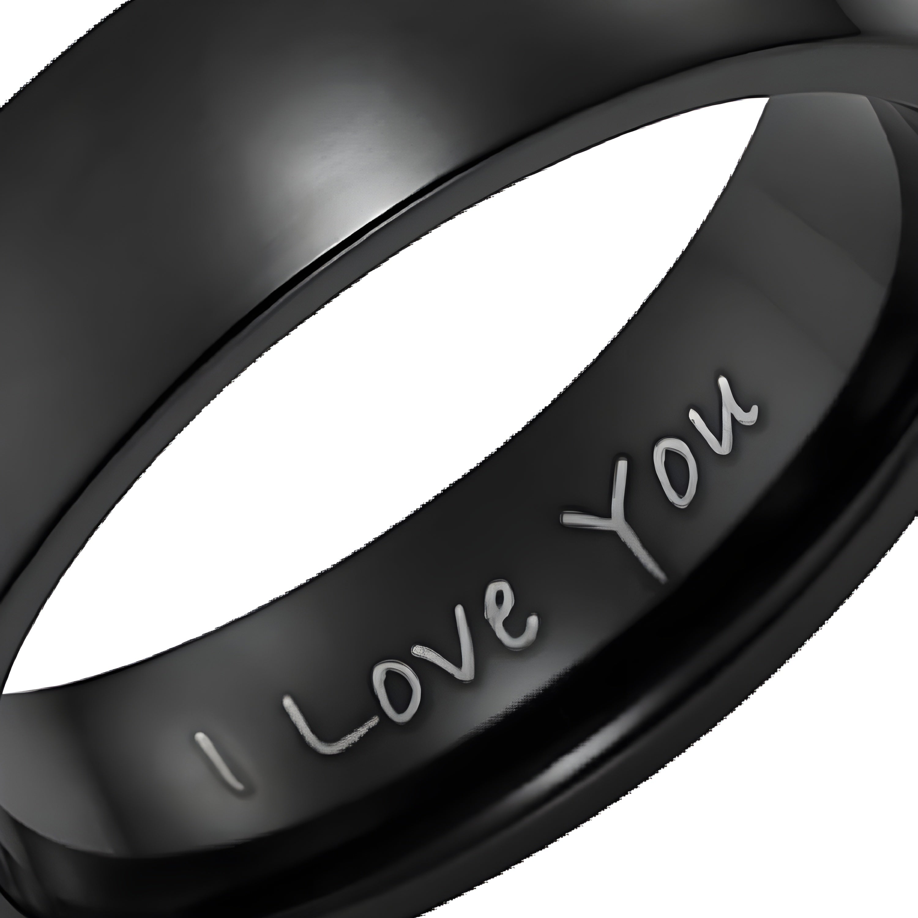 Men's 7mm Black Titanium Band Ring Etched I Love You