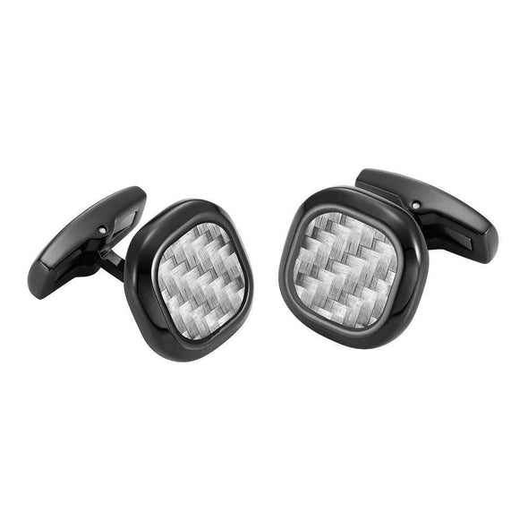 Willis Judd Men's Black Stainless Steel with Colored Carbon fibre Cufflinks with Pouch