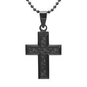 Mens Stainless Steel Black Carbon Fiber Pendant Necklace