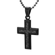 Mens Stainless Steel Black Carbon Fiber Pendant Necklace