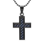 Mens Stainless Steel Black Carbon Fiber Pendant Necklace