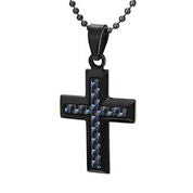 Mens Stainless Steel Black Carbon Fiber Pendant Necklace
