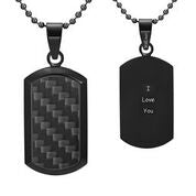 Men's Stainless Steel Black Carbon Fiber Pendant Necklace