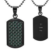 Mens Stainless Steel Black Carbon Fiber Pendant Necklace