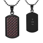 Mens Stainless Steel Black Carbon Fiber Pendant Necklace