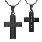 Mens Stainless Steel Black Carbon Fiber Pendant Necklace