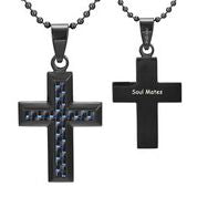 Mens Stainless Steel Black Carbon Fiber Pendant Necklace