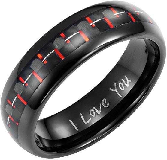 Willis Judd Men's 7mm Tungsten Red Carbon Fibre Ring Engraved I Love You