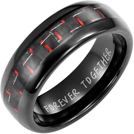 Willis Judd New Mens Tungsten Band Ring engraved Forever Together With Red Carbon Fibre In Gift Box
