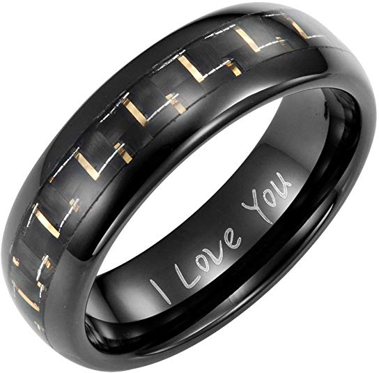 Willis Judd Men's 7mm Tungsten Two Tone Carbon Fibre Ring Engraved I Love You