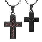 Mens Stainless Steel Black Carbon Fiber Pendant Necklace