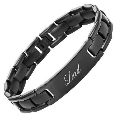 Willis Judd Mens Black Titanium DAD Bracelet Engraved Best Dad Ever with Gift Box & Link Removal Tool