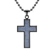 Mens Stainless Steel Black Carbon Fiber Pendant Necklace