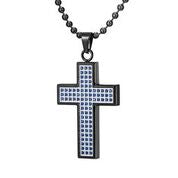 Mens Cross Blue CZ diamond pendant