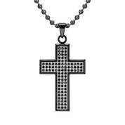 Mens Stainless Steel Black Carbon Fiber Pendant Necklace