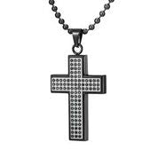 Mens Stainless Steel Black Carbon Fiber Pendant Necklace