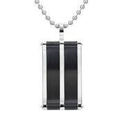 Mens Stainless Steel Black Carbon Fiber Pendant Necklace