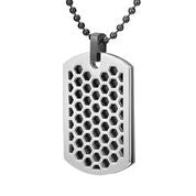 Mens Honey Comb Two Tone Silver & Black Pendant