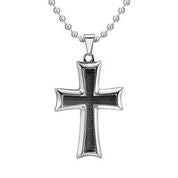 Mens Stainless Steel Black Carbon Fiber Pendant Necklace