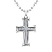 Mens Stainless Steel Black Carbon Fiber Pendant Necklace