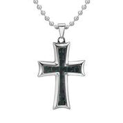Mens Stainless Steel Black Carbon Fiber Pendant Necklace