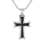 Mens Stainless Steel Black Carbon Fiber Pendant Necklace