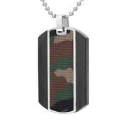 Mens Stainless Steel Black Carbon Fiber Pendant Necklace