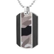 Mens Stainless Steel Black Carbon Fiber Pendant Necklace