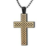 Mens Stainless Steel Black Carbon Fiber Pendant Necklace