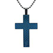 Mens Stainless Steel Black Carbon Fiber Pendant Necklace