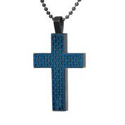 Mens Stainless Steel Black Carbon Fiber Pendant Necklace