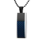 Mens Stainless Steel Black Carbon Fiber Pendant Necklace