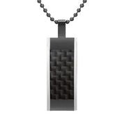 Mens Stainless Steel Black Carbon Fiber Pendant Necklace