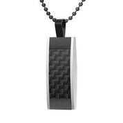 Mens Stainless Steel Black Carbon Fiber Pendant Necklace