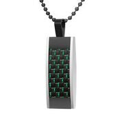 Mens Stainless Steel Black Carbon Fiber Pendant Necklace