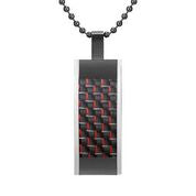 Mens Stainless Steel Black Carbon Fiber Pendant Necklace