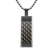 Mens Stainless Steel Black Carbon Fiber Pendant Necklace