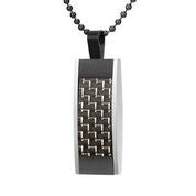 Mens Stainless Steel Black Carbon Fiber Pendant Necklace