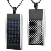 Mens Stainless Steel Black Carbon Fiber Pendant Necklace