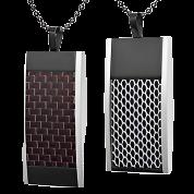 Mens Stainless Steel Black Carbon Fiber Pendant Necklace